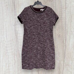 LOFT Knit Tweed Short Sleeve Dress Maroon Textured Size 14